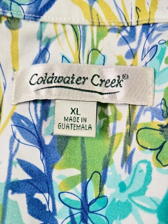 Coldwater Creek Blue Teal Floral Watercolor Line Art Jacket Artsy Art to Wear - Picture 7 of 8